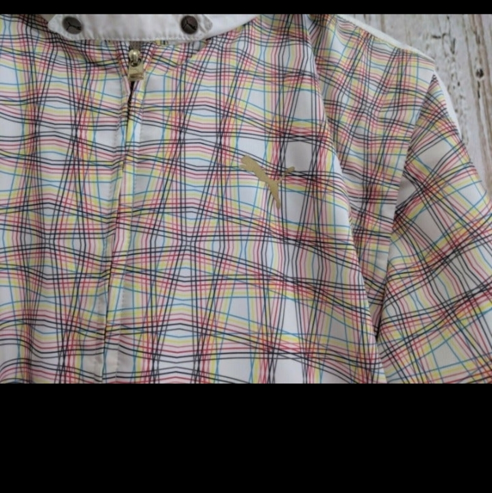 Puma Plaid Teddy Jacket in Cream with Pink & Brown Accents - Picture 5 of 7